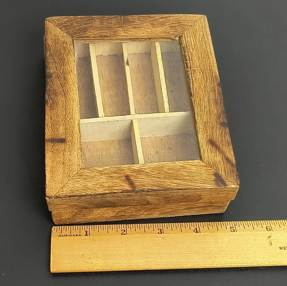 Wood Jewelry Box Storage W/Glass Tan